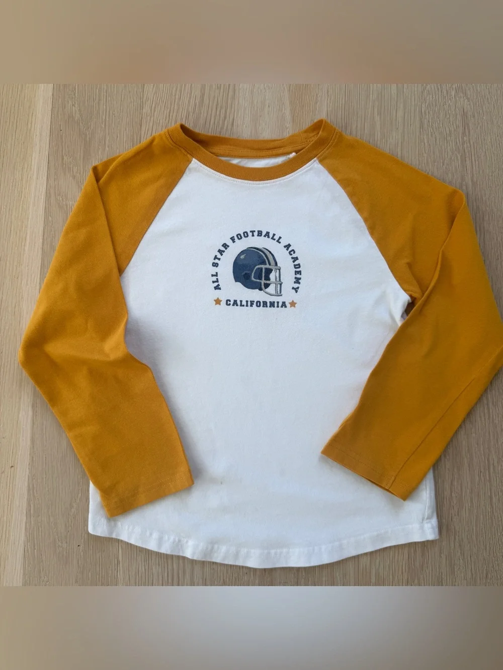 Janie and Jack Golden Yellow Raglan Long Sleeve Football Tee - Size 6